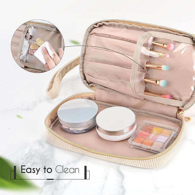Makeup Bag for Girls Gift, Personalized Christmas Gifts Initial Women Makeup Bag for Travel, Double Layer Cosmetic Bag with Brush Organizer Preppy Make up Bag for Teen Girl Trendy - D