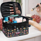 Colorful Mushroom Skull Floral Pattern Travel Makeup Bag for Women Large Capacity Cosmetic Bag with Zipper and Handle Portable Toiletry Bag Make Up Organizers