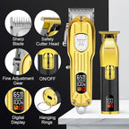 HIENA PRO Hair Clippers Set for Men, Professional Barber Kit for Hair Cutting, Cordless Rechargeable Clippers and Trimmers Set, Hair Cutting Kit with LED Display, USB, Gifts for Men (Gold Black)