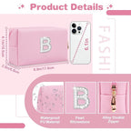 ChaoGreat Bride Gifts – Personalized Initial Makeup Bag with Pearl Rhinestone Patch, Preppy Pink Monogram Cosmetic/Toiletry Pouch, bridesmaid Gifts, Bridal Shower Gifts, Wedding Gifts, Bridal Gifts,B