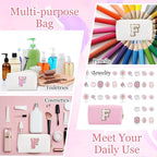 Small Personalized Glitter Initial Letter Makeup Bag, Cute PU Leather Chenille Letters Cosmetic Bag Travel Makeup Pouch, Preppy Travel Organizer Zipper Pouch for Women&Girls（White-F）