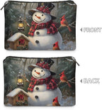 COEQINE Floral Makeup Bags for Women Leather Snowman Purse Cosmetic Organizer Bag Waterproof Portable Pouch with Zipper Portable Soft Leather Pouch Cell Phone Case for Holiday Birthday Christmas Gifts