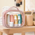 PACKISM TSA Approved Toiletry Bag with Bottles - Travel Essentials 8 Pack Leakproof 3.4oz Silicone Travel Bottles for Toiletries, Shampoo Conditioner Lotion Body Wash BPA Free, Pink