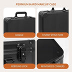 15"x11" Makeup Case with Lighted Mirror & Brush Holder - Waterproof Travel Organizer, Customizable Storage, Rechargeable LED Vanity for Women (black)