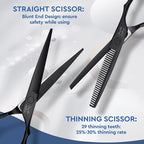 JASON Hair Cutting Scissors Set - Professional 10 PCS Haircut Scissors kit, Thinning Blender Scissors, Straight Shears with 30 Teeth for Men Women Home Salon Barber (6.5", Black) Christmas Gift