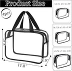 4 Packs Large Clear Comestic Bag, Waterproof Clear Makeup Toiletry Organizer Pouch, Reusable PVC Plastic Storage Bags with Zipper for Travel (4, Black)
