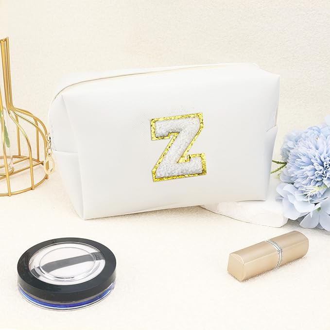 Gifts for Girls Initial Makeup Bag Personalized Cosmetic Bag with Zipper Cute Travel Toiletry Bags Waterproof PU Preppy Makeup Pouch Birthday Gift for Teen Girls Women(White Z)