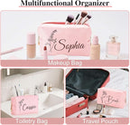 Personalized Makeup Bag with Name & Birth Flower, Custom Leather Cosmetic Bags for Women, Customized Travel Toiletry Bag Gifts for Bridesmaid Wedding