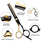 Hair Scissors,11Pcs Professional Black Gold Hair Cutting,Stainless Steel Barber Supplies,Straight, Thinning Shears, Multi Use Haircut Sets for Home Salon Barber
