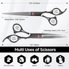Professional Hair Cutting Scissors Multifunctional 7.8 inch Straight / 7.0 inch Thinnin Shears Tools for Mother Father Friends' Christmas Gift, Black