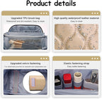 BOYATU Travel Makeup Bags for Women Cosmetic Bag: Puffy Make up Bags Set of 3 - Vegan Leather Makeup Organizer - Waterproof Large Toiletry Bag with Compartments - Travel Essentials (H-2-Khaki)