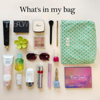 STARDW Aesthetic Floral Makeup Bag Cute Small Cosmetic Bags for Women Girls, Travel Toiletry Bag Large Capacity Zipper Makeup Pouch, Purse Organizer Pouches (Green Flora)