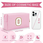 Personalized Initial A-Z Preppy Patch Makeup Bag,Small PU Chenille Letter Cosmetic Bag with Zipper for Teen Girls,Pink Cute Toiletry Organizer Bag,Monogram Makeup Case Gift for Women Girls,Letter O