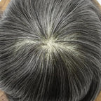 FACE MIRACLE Toupee for Men French Lace Hairpiece Human Hair Replacement System Skin PU Mens Toupee Hair Wigs for Man V-Looped Front Hair Prosthesis 7"X9" #1B50 1B# OFF BLACK WITH 50% SYNTHETIC GREY