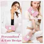 Personalized Initial A-Z Preppy Patch Makeup Bag,Small PU Chenille Letter Cosmetic Bag with Zipper for Teen Girls,Pink Cute Toiletry Organizer Bag,Monogram Makeup Case Gift for Women Girls,Letter W
