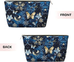 Womens Leather Makeup Bag Cosmetic Bag Travel Toiletry Bags Make Up Bags for Women Adult (Christmas Snowflakes Butterfly-21)