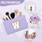 Small Travel Initial Preppy Makeup Bag, Chenille Letter Cute Purple Cosmetic Organizer Toiletry Zipper Pouch, Waterproof Make Up Case Storage Personalized Wedding Gift for Brides Bridesmaids(Letter W)