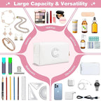 Bride Gifts – Personalized Initial Makeup Bag with Pearl Rhinestone Patch, Preppy White Monogram Cosmetic/Toiletry Pouch, bridesmaid Gifts, Bridal Shower Gifts, Wedding Gifts, Bridal Gifts,C