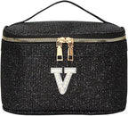 EURYNOME Makeup Bag with Custom Letter V, Water-Resistant Travel Organizer Pouch, (8.3x5.1x5.1 Inch) Cosmetic Case for Women