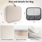 Travel Makeup Bag with LED Mirror Travel Makeup Organizer with 3 Lighted Settings, Adjustable Dividers and Makeup Brush Storage Bag White