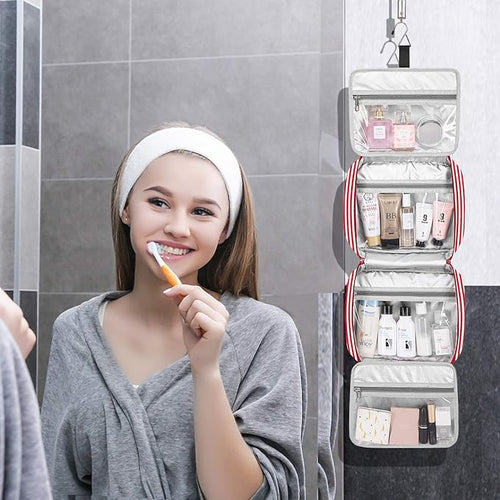 Bosidu Hanging Travel Toiletry Bag,Large Capacity Cosmetic Travel Toiletry Organizer for Women with 4 Compartments & 1 Sturdy Hook,Perfect for Travel/Daily Use/Christmas