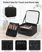 Chomeiu Makeup Bag with LED Mirror, Cute Cosmetic Bags Birthday Gifts for Girls Women, Makeup Train Case Artists Organizer Large Make Up Bags with Light Up Mirror 3 Color Lights, Black Geometric