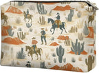 COEQINE Leather Cosmetic Purses for Women Western Purse Aztec Cltuch Wallet Travel Makeup Bag With Zipper Portable Cosmetic Pouch for Ladies Cell Phone Case,Cactus Race Horse Pattern