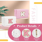 Personalized Makeup Bag Initial A-Z Preppy Patch Bag,Small PU Leather Travel Cosmetic Bag Pouch with Zipper,White Cute Toiletry Bag,Gift Ideal for Teen Girls Women Birthday Friend Mom,Letter K