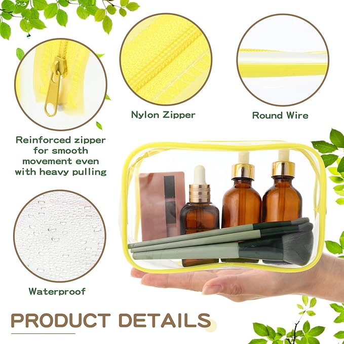 Weewooday 12 Pieces Clear Makeup Bags Cosmetic Storage Bags PVC Zipper Pouches Travel Waterproof Makeup Plastic Case for Women Organizing Toiletries Traveling Bathroom(Small,Yellow)