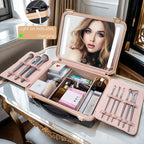 Makeup Case with LED Lighted Mirror, 11.5''x 8.7'' Portable Travel Makeup Organizer, Toiletry Storage Makeup Bag Gift for Lady, DIY Dividers Makeup Box with 5X Magnifying Mirror (Black)