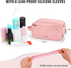 Travel Toiletry Bag for Women, Large Hanging Toiletries Organizer Bags for Man, Cruise Ship Essentials, Water-resistant Shaving Case, PU Leather Makeup Accessories, Cosmetic Dopp Kit, Pink