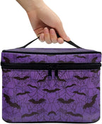 Gothic Halloween Purple Spider Web Bag Bats Print Makeup Bag Travel Cosmetic Bag with Zipper and Handle Portable Large Capacity Toiletry Case for Women Ladies Travel Accessories