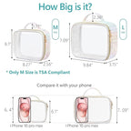 PACKISM TSA Approved Toiletry Bag - Ruched Textured Clear Makeup Bag, Iridescent White, with 180° Large Opening and Supporting Frame, Perfect for Travel Essentials, Thick No Smell