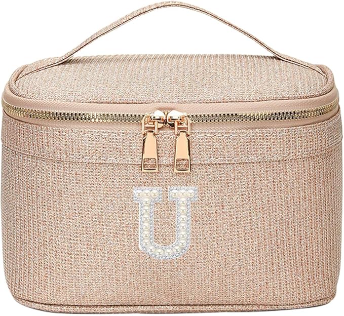 EURYNOME Makeup Bag with Custom Letter U, Water-Resistant Travel Organizer Pouch, (8.3x5.1x5.1 Inch) Cosmetic Case for Women