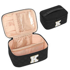 OCHEAL Makeup Bag for Women, Monogram Cosmetic Bag with Brush Holder,Black Travel Makeup Case Beauty Toiletry Bag Organizer Personalized Gifts for Girls Bridesmaid, Sister, Wife, Friends Initial K