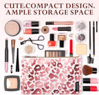 Aosbos Premium Small Makeup Bag, Compact Cosmetic Pouch, Travel-Size Make UP Case for Women, Leopard, Pink