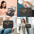 8.8L Double Layer Travel Makeup Bag With Mirror For Women, Large Cosmetic Case, Organizer for Travel-Size Accessories Bottles, Brushes,and Skin Care Products, 2.33 GAL, Black