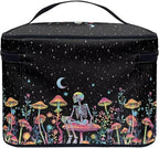 Colorful Mushroom Skull Floral Pattern Travel Makeup Bag for Women Large Capacity Cosmetic Bag with Zipper and Handle Portable Toiletry Bag Make Up Organizers
