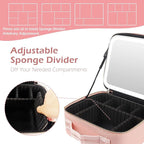 MOMIRA Makeup Train Case with Light & Mirror Large Cosmetic Organizer with Adjustable Dividers for Cosmetics,10X Magnifying Makeup Mirror,Pink