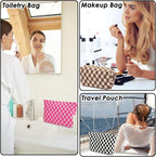 Travel Makeup Bag, Checkered Cosmetic Bag Make Up Organizer Case for Women, Small Toiletry Bag Skincare Pouch for Toiletries Accessories Brushes, 2PCS