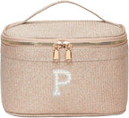 EURYNOME Makeup Bag with Custom Letter P, Water-Resistant Travel Organizer Pouch, (8.3x5.1x5.1 Inch) Cosmetic Case for Women
