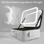 MOMIRA Large Makeup Train Case with Lighted and Mirror 14inch Partitionable Cosmetic Bag Travel Makeup Case Professional Cosmetic Artist Organizer, Waterproof Portable, with Shoulder Stra Silver
