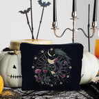 Goth Raven Makeup Bag, Celestial Sun and Moon Phase Witchy Makeup Bag for Women, Witch Stuff, Halloween Black Crow Floral Cosmetic Bag Toiletry Bag for Women, Black