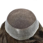 FACE MIRACLE Mens Toupee Lace Front Hairpieces Soft Human Hair Replacement System Natural Hairline Toupee for Men French Lace Poly V-Looped 8"X10" #410 4# MEDIUM BROWN WITH 10% SYNTHETIC GREY