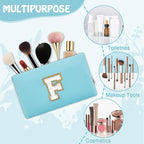 Personalized Small Initial Preppy Makeup Bag, Blue Cute Cosmetic Organizer Chenille Letter Travel Toiletry Zipper Pouch, Portable Waterproof Makeup Case Friendship Gifts for Families Friends(Letter F)