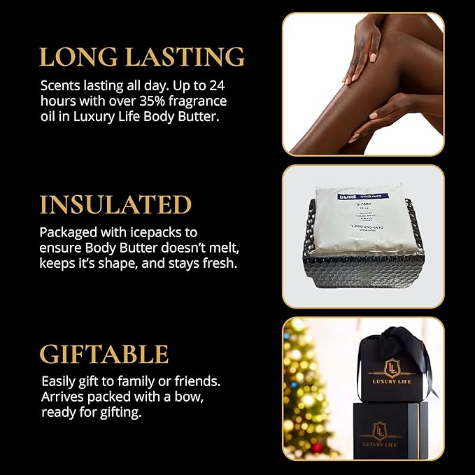 LUXURY LIFE BUTTER - Irresistibly Scented Body Butter with Hyaluronic Acid for Ultimate Moisture. Hydrates for a Non-Greasy Glamorous Glow (Presidential, Fresh Attraction, Midnight Seduction 5 oz)