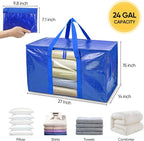 BALEINE 6-Pack Oversized Moving Bags with Reinforced Handles, Heavy-Duty Storage Tote Moving Supplies for Packaging, Camping (Blue w/Window, 6-Pack)