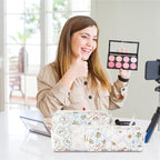 2Pcs Cotton Quilted Makeup Bag for Women Girls Coquette Small Floral Cosmetic Bags Cute Zipper Pencil Pouch Aesthetic Makeup Pouch Trendy Cloth Bee&Flower Travel Toiletry Skincare Bag