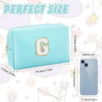 Gifts for Girls Initial Makeup Bag Personalized Cosmetic Bag with Zipper Cute Travel Toiletry Bag Waterproof PU Preppy Makeup Pouch Birthday Gift for Teen Girls Women(Blue G)