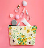 Bee Summer Cottagecore Yellow Flowers Daisy Makeup Bag Cosmetic Bag Zipper Travel Toiletry Bag, Best Gift Idea for Teen Girls Women,Birthday Christmas Gifts for Girls Women Daughter Sister